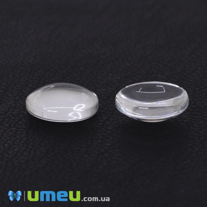 Кабошон скляний Лінза кругла, 10 мм, Прозорий (KAB-003690)