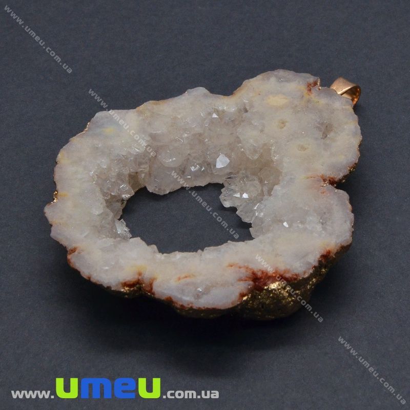 Подвеска из натурального камня, Друза агата, Бежевая, 65х50 мм (POD-033000)