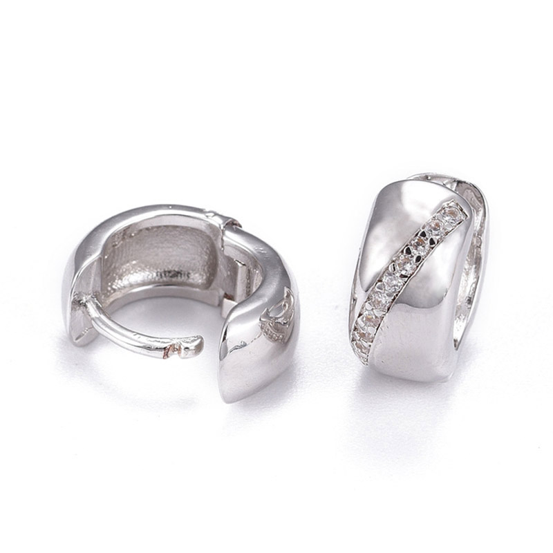 Сережки-кільця Huggie Покриття Платина зі страз. куб. цирконій, 12х6 мм (OSN-053106)