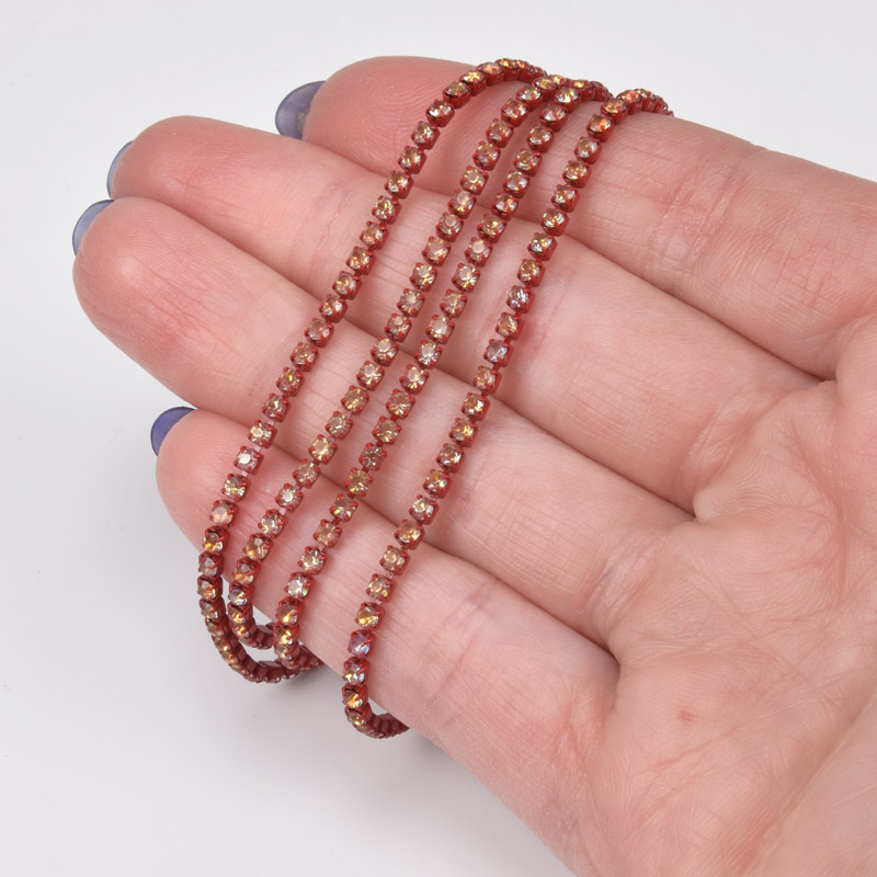 Стразовая цепь SS6 - 2,0 мм, Коричневая, Стразы стеклянные белые хамелеон (ZEP-061025)