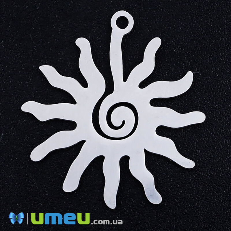 Підвіска з нержавіючої сталі Сонце, 24х22 мм, Темне срібло (STL-043145)