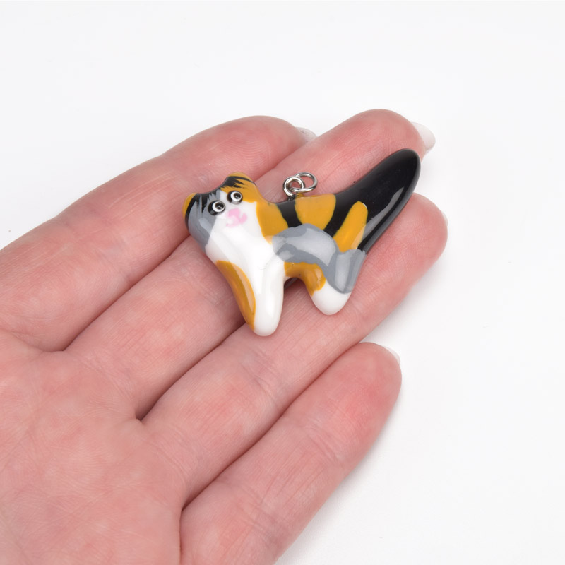 Підвіска Котик з полімерної глини, 40х27 мм, Різнокольоровий (POD-059377)