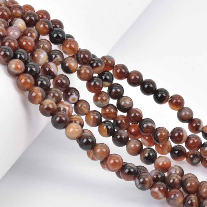 Намистини Агат коричневий, Натур. камінь, 6 мм, Круглі, 18 см (BUS-058047)