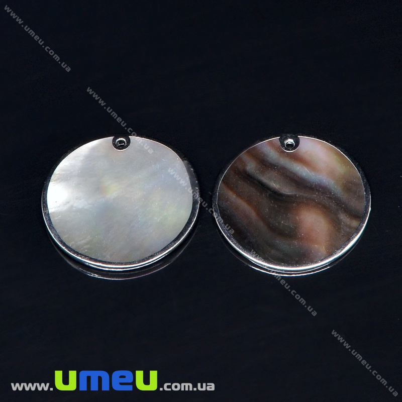 Підвіска з натурального каменю Кругла, Перламутр чорний, 30 мм (POD-022136)