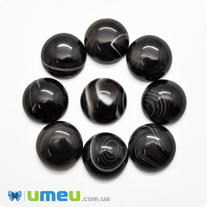 Кабошон нат. камінь Агат чорний, Круглий, 16 мм (KAB-050559)