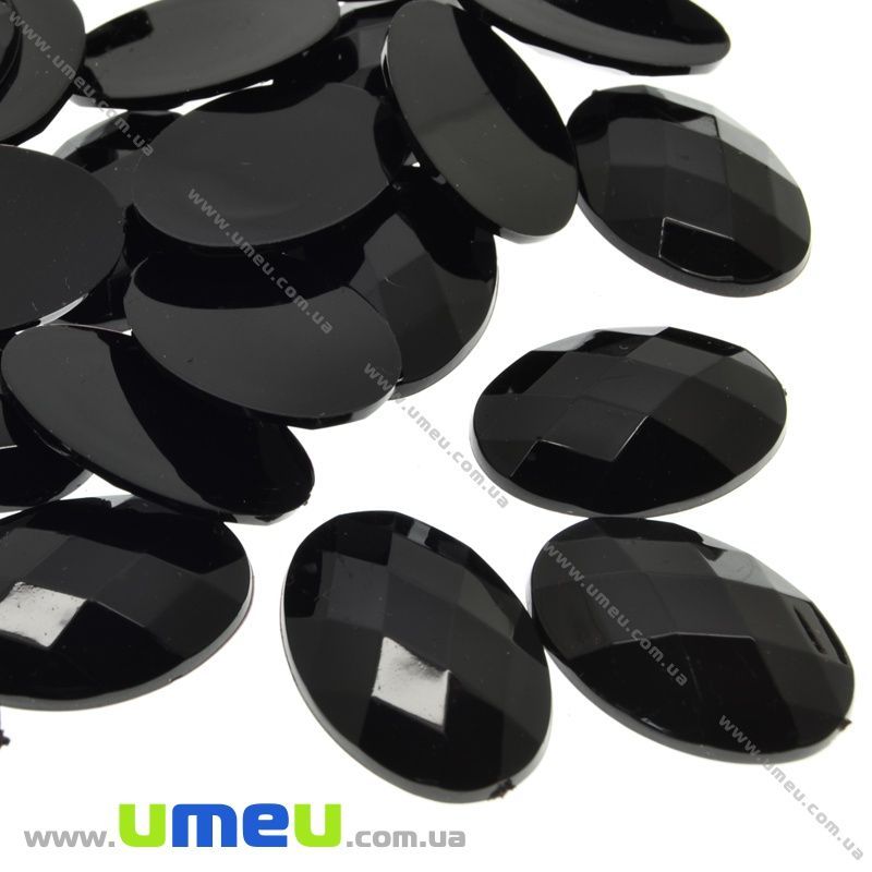 Кабошон пластиковий, Овал гранований, 18х13 мм, Чорний (KAB-031900)