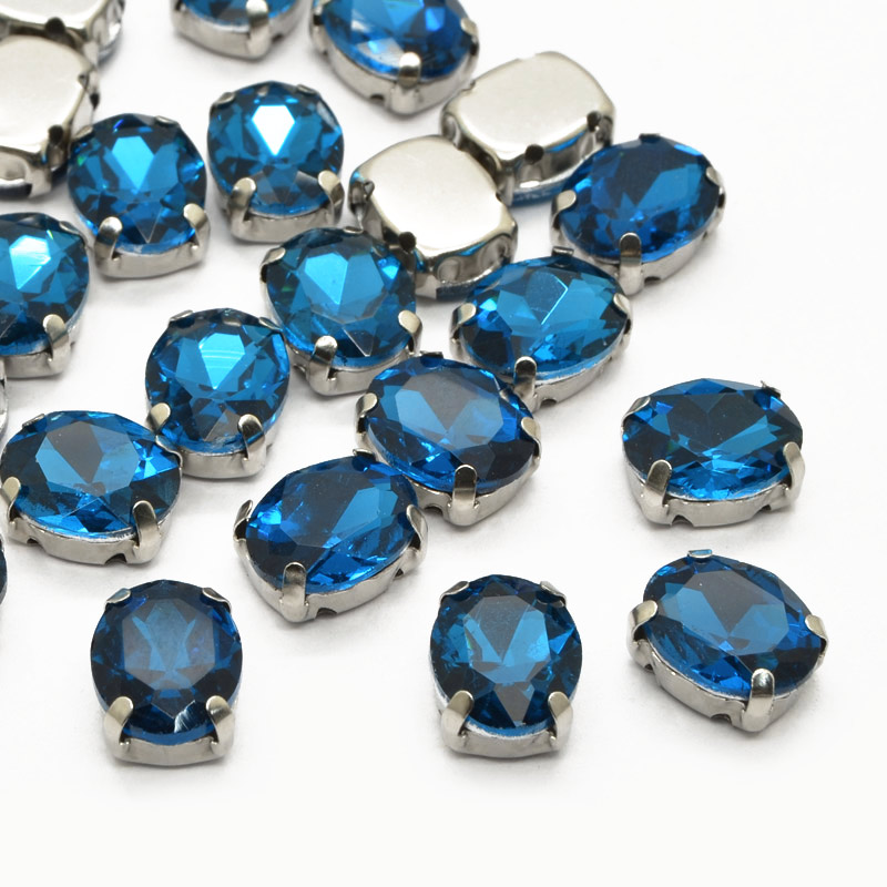 Шатон овальний 14х10 мм, Темне срібло, Бірюзовий (KAB-052798)