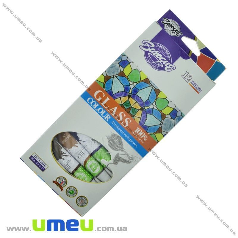 Набір вітражних фарб Baroque в тюбиках, 12 кольорів по 12 мл (INS-030057)