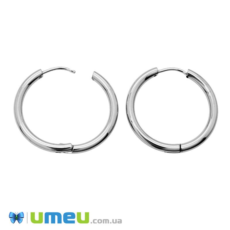 Сережки-кільця Huggie з нержавіючої сталі, 25х25х2,5 мм, Темне срібло (STL-047292)