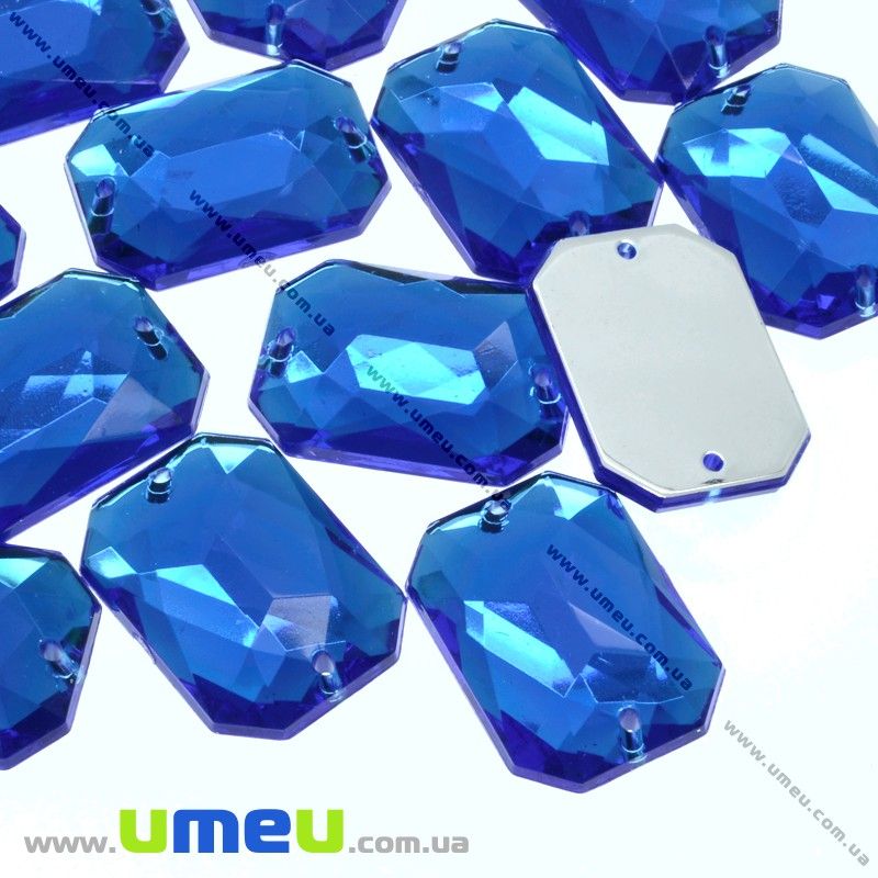 Пришивний кристал пласт. Прямокутник гранований, 18х13 мм, Синій (KAB-012149)