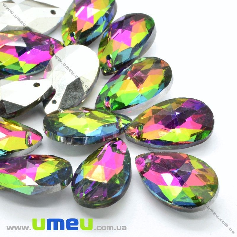 Підвіска скляна Крапля, 22х13 мм, Різнокольорова (POD-019961)