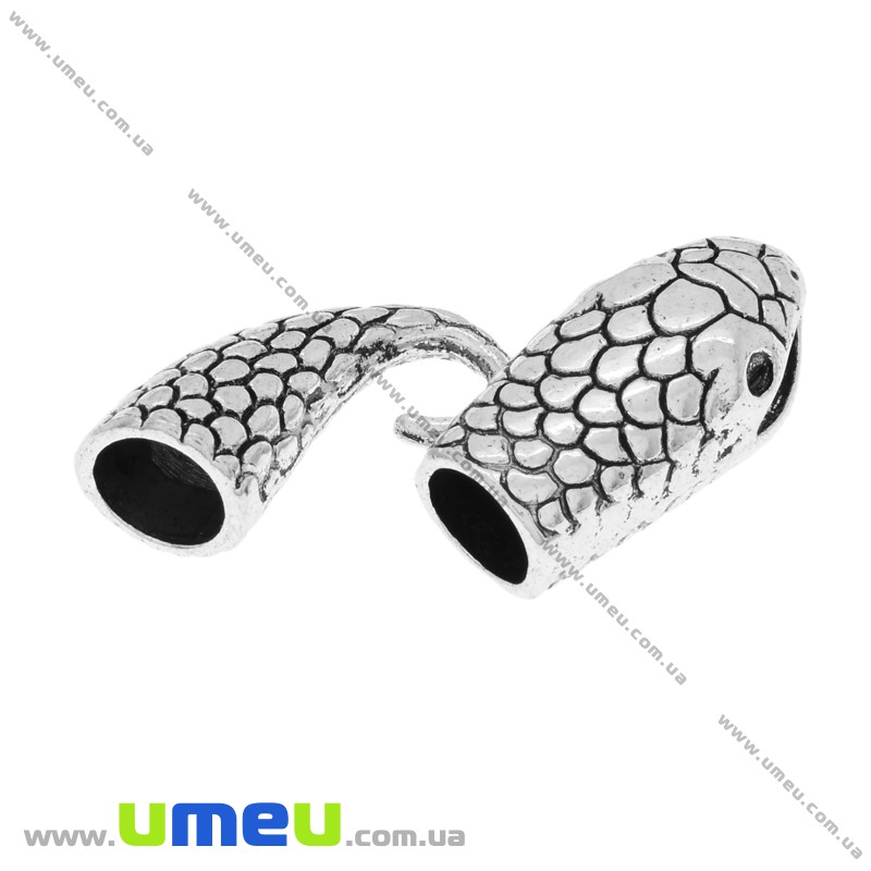 Застібка для вклеювання шнура Змія, Античне срібло, 41х13 мм (ZAM-025926)