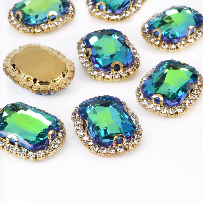 Шатон овальний 23,5х19 мм, Золото, Синьо-зелений (KAB-053036)