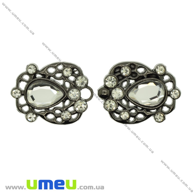 Пряжка металева роз'ємна зі стразами, 60х24 мм, Чорна (SEW-023979)