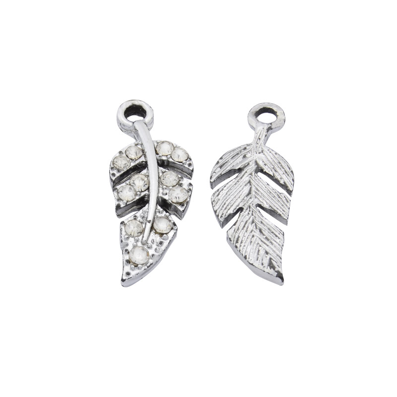 Підвіска метал. Листок зі стразами, 23х8,5 мм, Темне срібло (POD-054668)