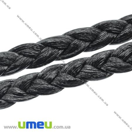Плетений штучний шкіряний шнур (косичка), Чорний, 7х2 мм (LEN-007371)
