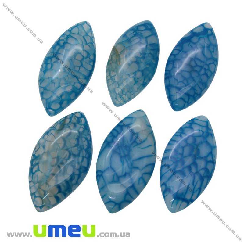 Кабошон нат. камінь Агат Краклє блакитний, Човник, 40х20 мм (KAB-020304)