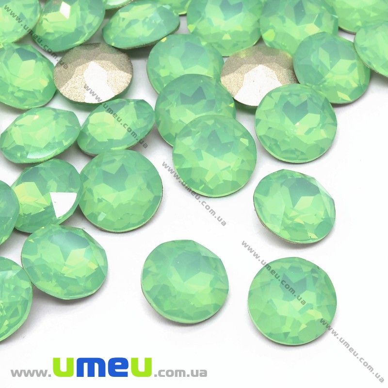 Ріволі скляний, Круглий гранований, Кристал, 10 мм, Салатовий опал (KAB-033957)