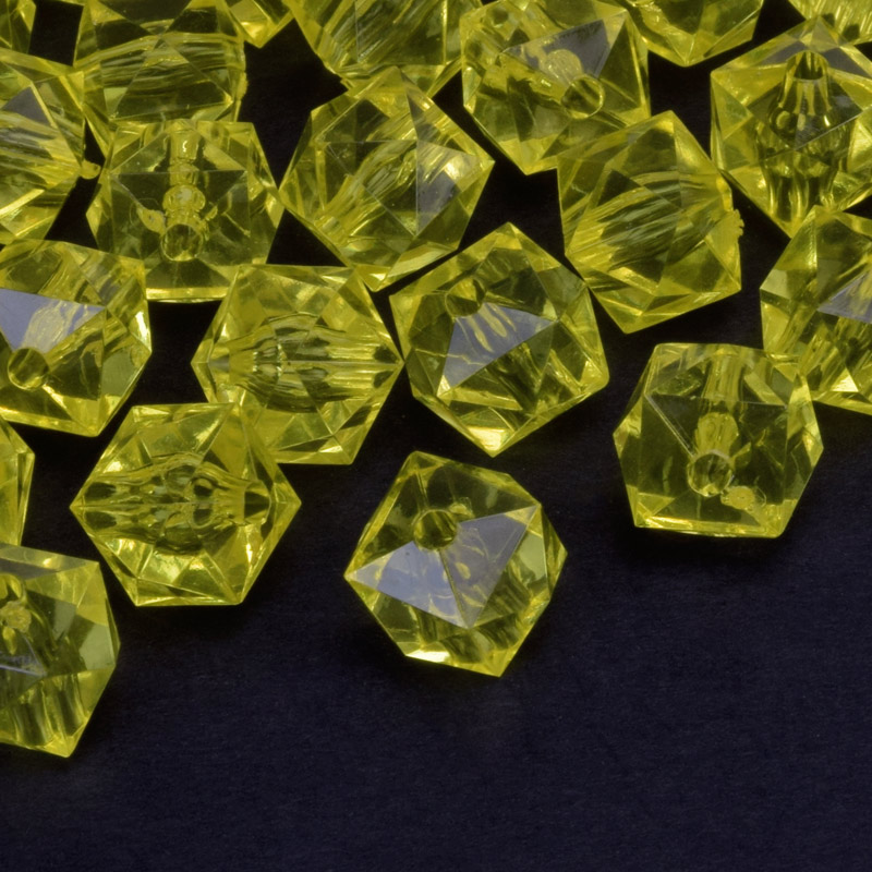 Намистини акрилові, Куб гранований, 11,5х10 мм, Жовті (BUS-059935)