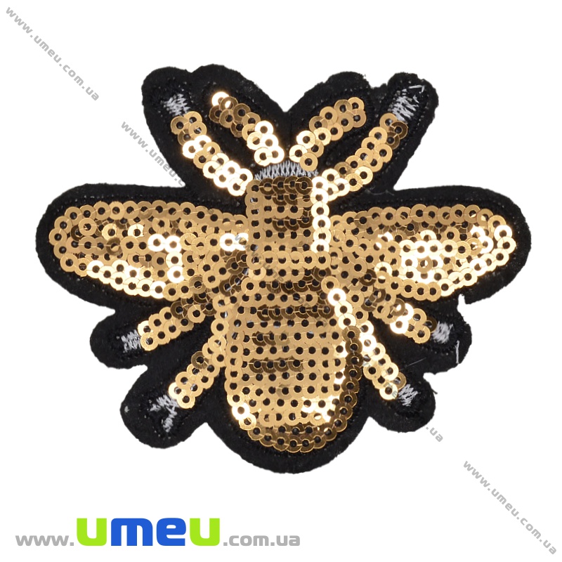Термоаплікація з паєтками Бджілка, 8х7 см, Золотисто-чорна (APL-035179)