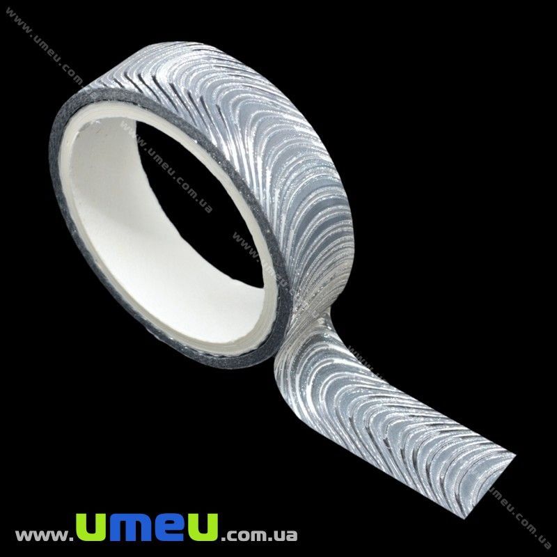 Декоративний скотч гліттерний, 15 мм, Сріблястий (DIF-018173)