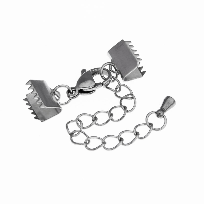 Замок-карабин из нерж. ст. с зажимами 8,5х7 мм, Темное серебро (STL-055758)