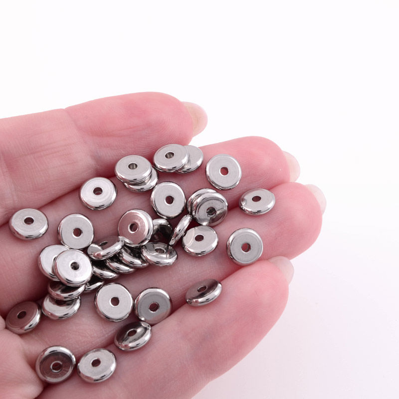 Намистини з нерж. сталі Круглі плоскі, 7х1,7 мм, Темне срібло (STL-055782)