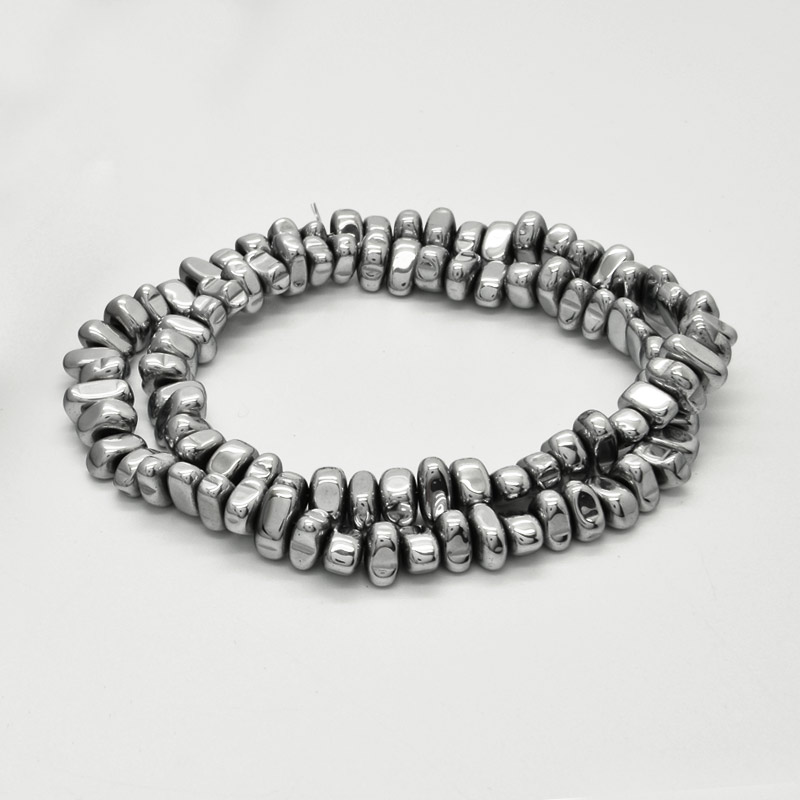 Намистини Гематит, Нат. камінь, З покриттям, 4х7-5х10 мм, Сріблясті (BUS-054031)