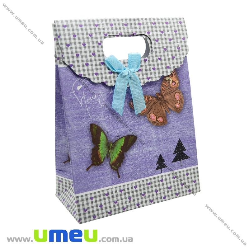 Подарунковий пакет на липучці, Метелики, Фіолетовий, 16х12х6 см (UPK-020413)