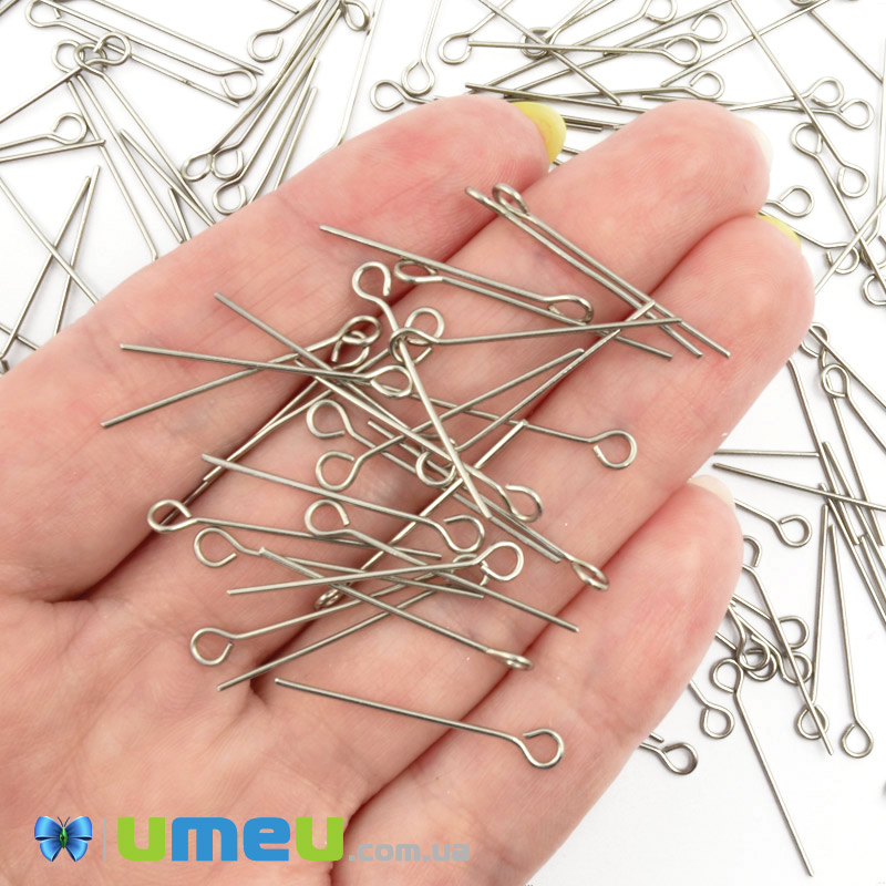 Булавки із нерж. сталі, 25 мм, Темне срібло (STL-056218)