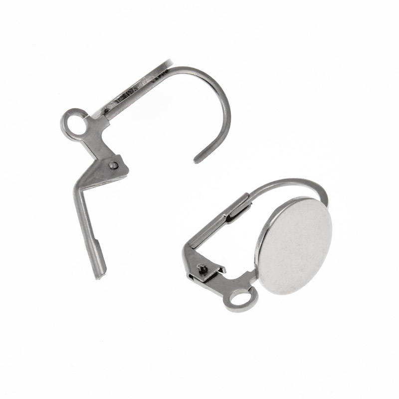 Швензи з нерж. сталі з французьким замком з майданчиком, 18х10 мм, Темне срібло (STL-060521)