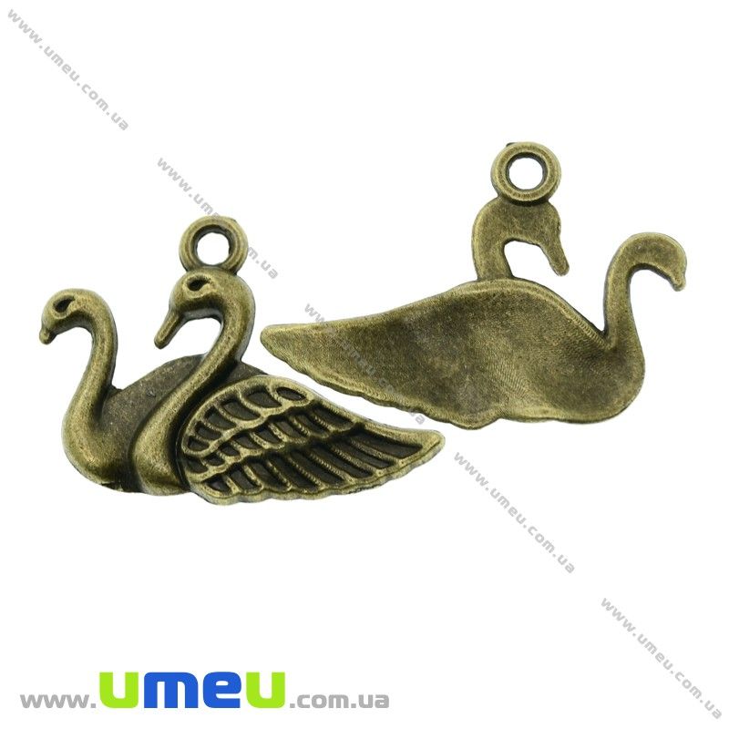 Подвеска метал. Лебеди, 29х20 мм, Античная бронза (POD-021089)