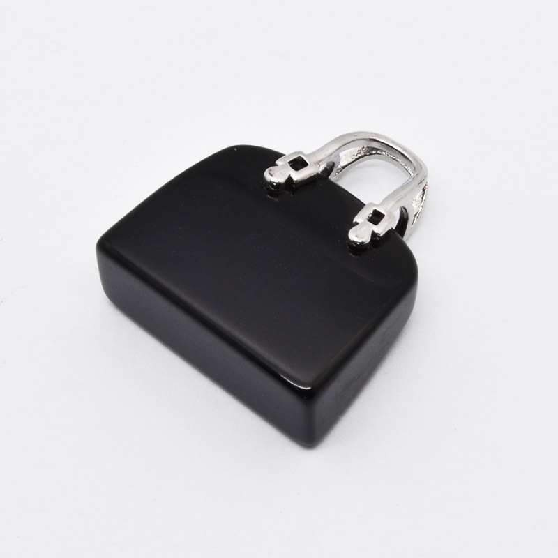 Підвіска Сумочка, Натур. камінь Обсидіан чорний, 27х24х10 мм (POD-054434)