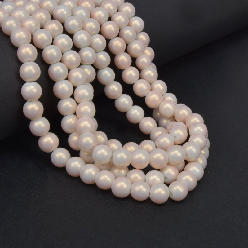 Намистини скляні, 8 мм, Рожеві перламутрові (BUS-057195)