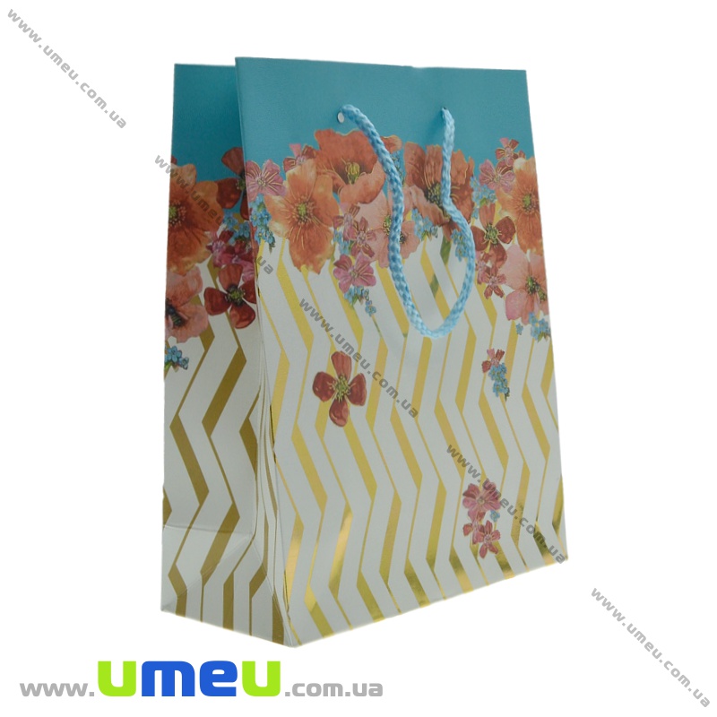 Подарунковий пакет Квіти, 23х18х8 см, Блакитний (UPK-023627)