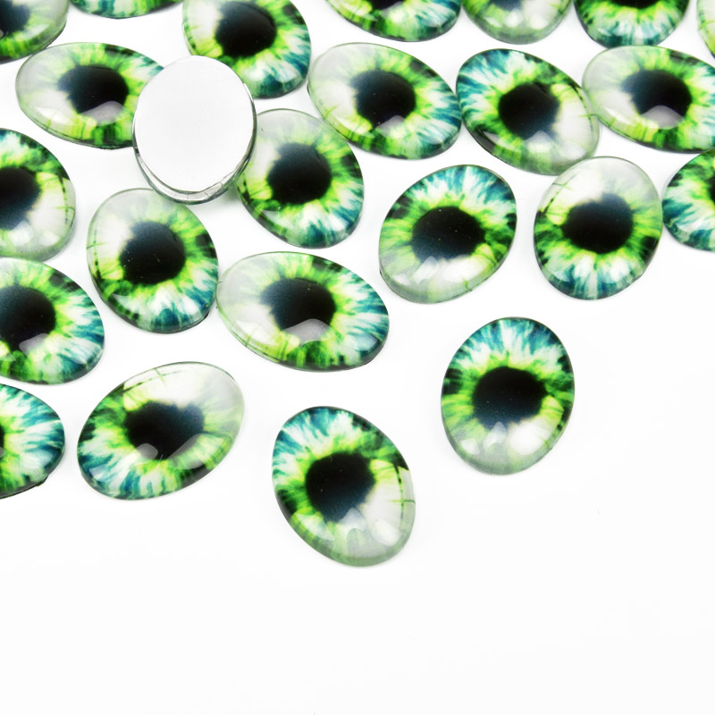 Кабошони скл. з принтом Око, Овал, 18х13 мм, Зелені (KAB-018709)