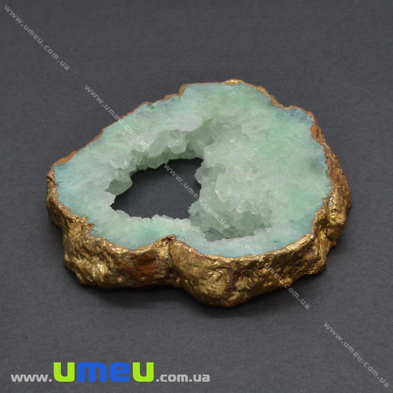 Підвіска з натурального каменю, Друза агату, Салатова, 81х68 мм (POD-036548)