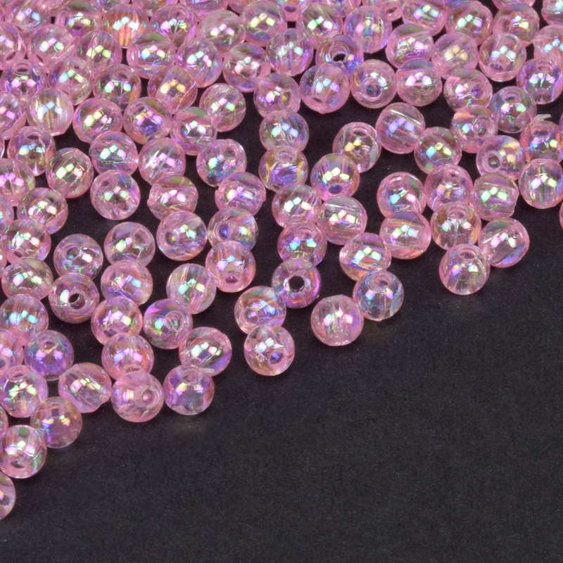 Намистини акрилові Прозорі райдужні, Круглі, 4 мм, Рожеві (BUS-059695)