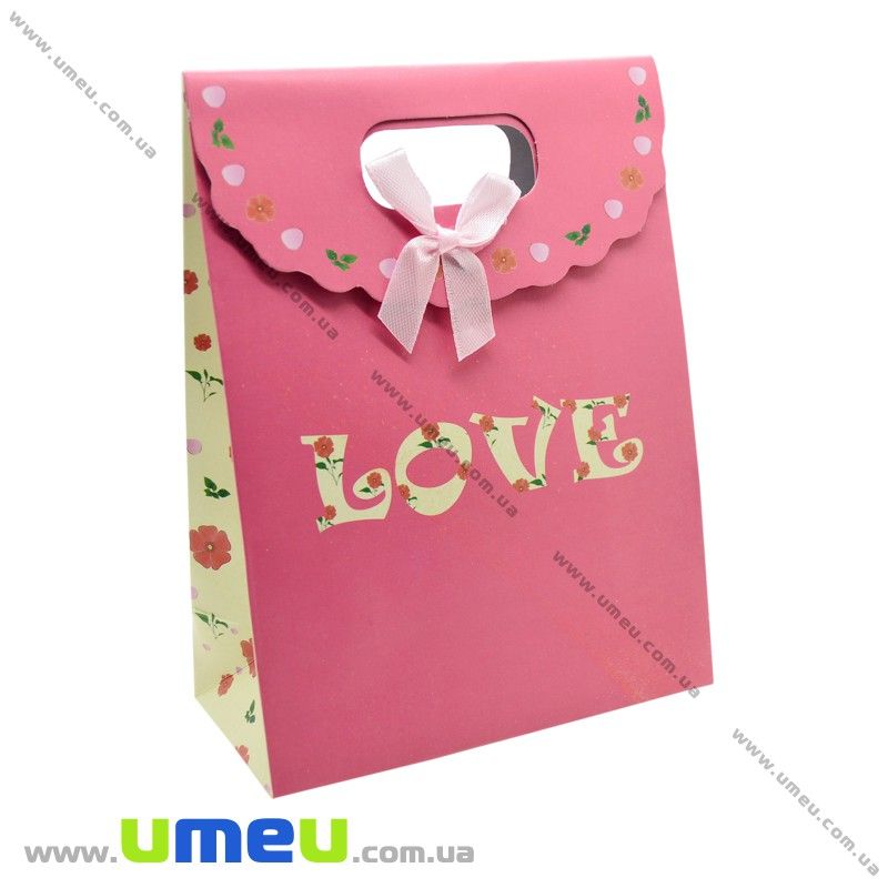 Подарунковий пакет на липучці, Love, Рожевий, 16х12х6 см (UPK-020416)