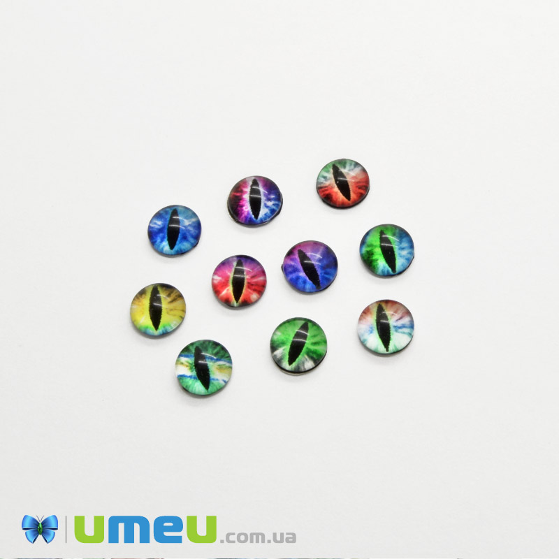 Кабошони скляні з принтом Око, 8 мм, Круглі, Мікс (KAB-050706)