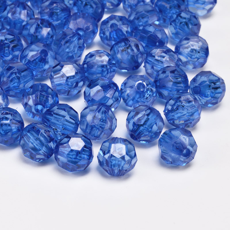 Намистини акрилові, Круглі грановані, 8 мм, Сині (BUS-054486)