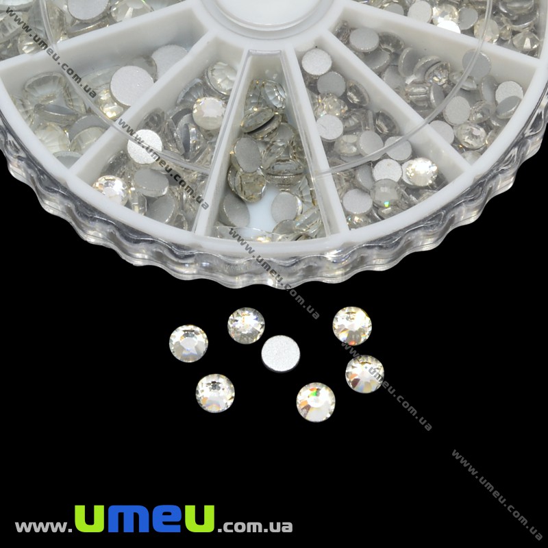Набір скляних страз в контейнері, Білий (STR-012715)