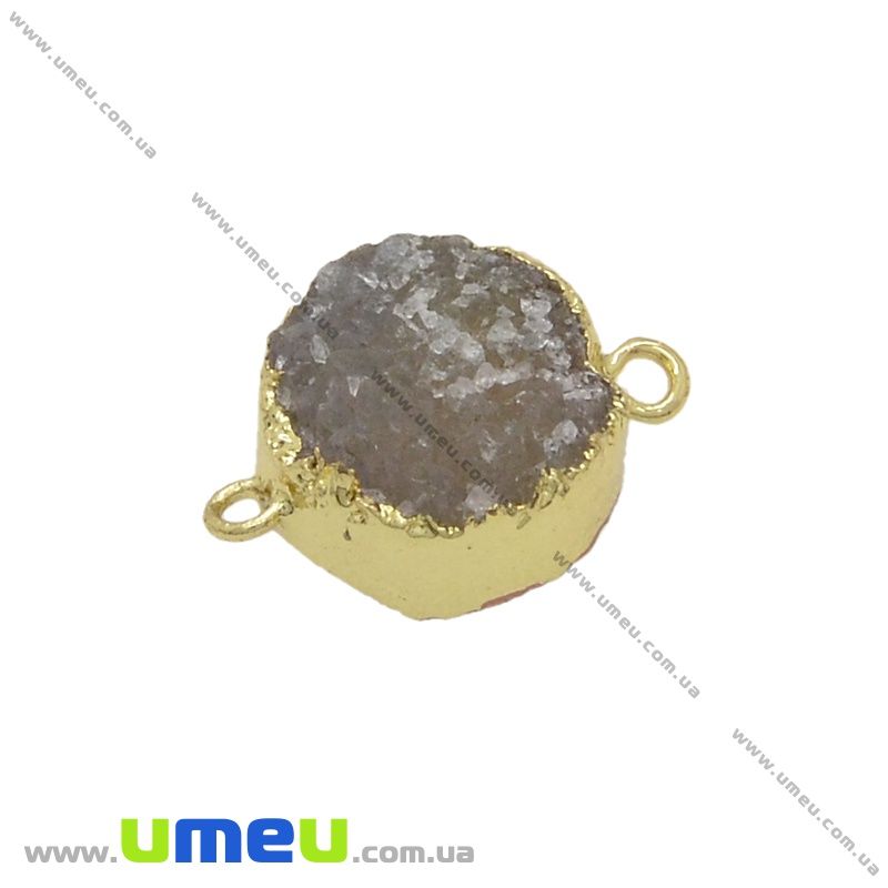 Конектор з натурального каменю Друза Агата в металі, Круглий, Сірий, 23х16 мм (POD-036928)