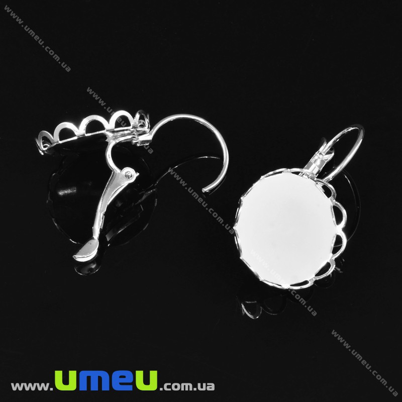 Швензи під кабошон 16 мм, Ажурні, Світле срібло, 28х17 мм (OSN-031769)