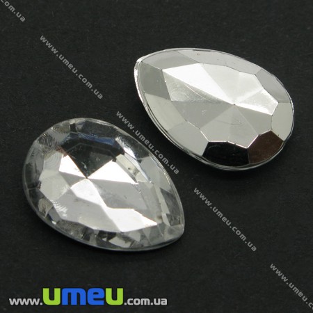 Ріволі пластиковий, Крапля гранована, 18х13 мм, Прозорий (KAB-005230)