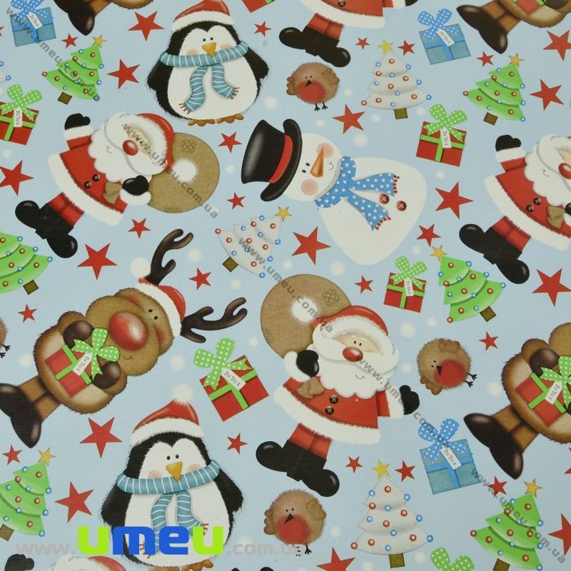 Пакувальний папір Новорічний, Блакитний, 70х100 см (UPK-030278)