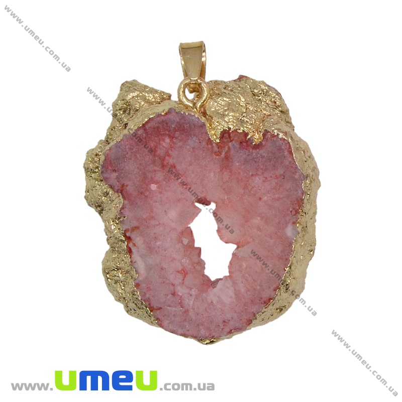Підвіска з натурального каменю, Друза агату, Рожева, 47х36 мм (POD-033876)