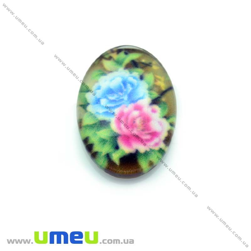 Кабошон скляний з принтом Квіти, 18х13 мм, Овал (KAB-013747)