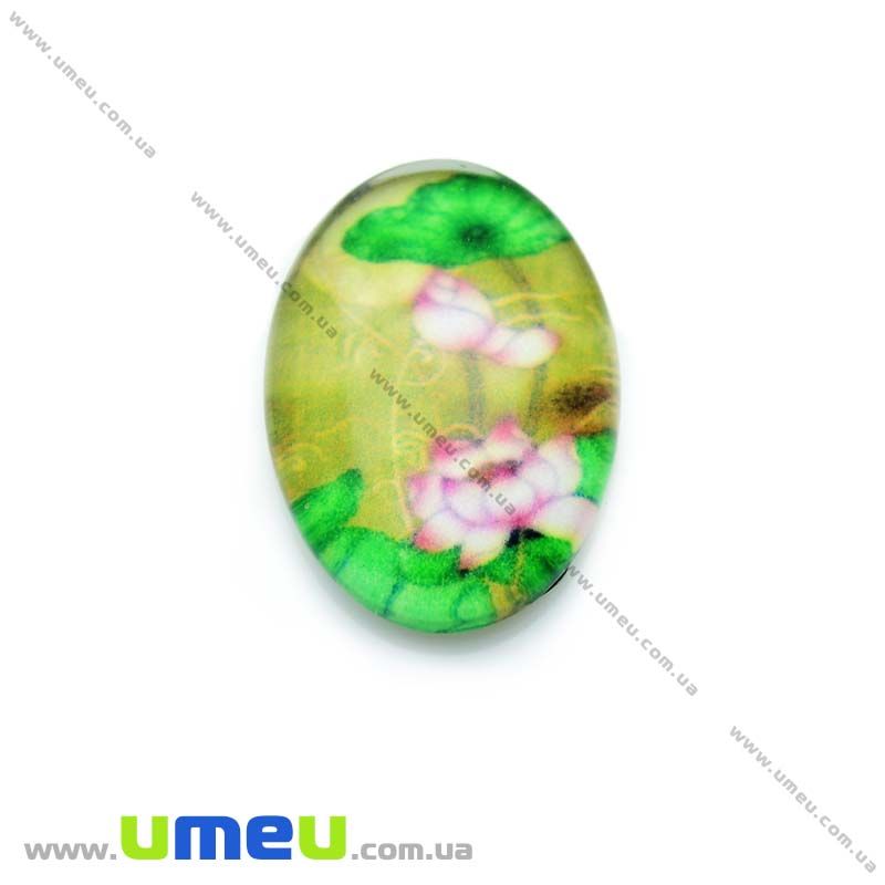 Кабошон скляний з принтом Квіти, 18х13 мм, Овал (KAB-013754)