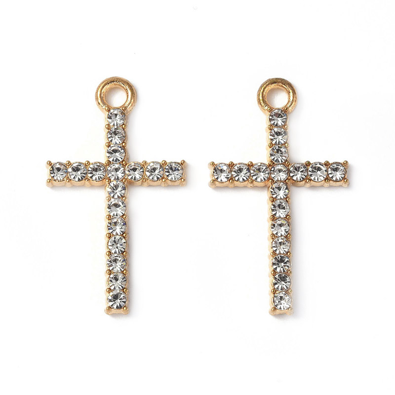 Підвіска метал. Хрестик зі стразами, 25,5х15 мм, Світле золото (POD-053524)